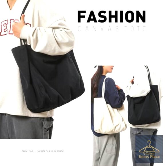 Large Canvas Hobo Tote Bag for Work Travel Casual Shoulder Purse - Picture 3 of 7